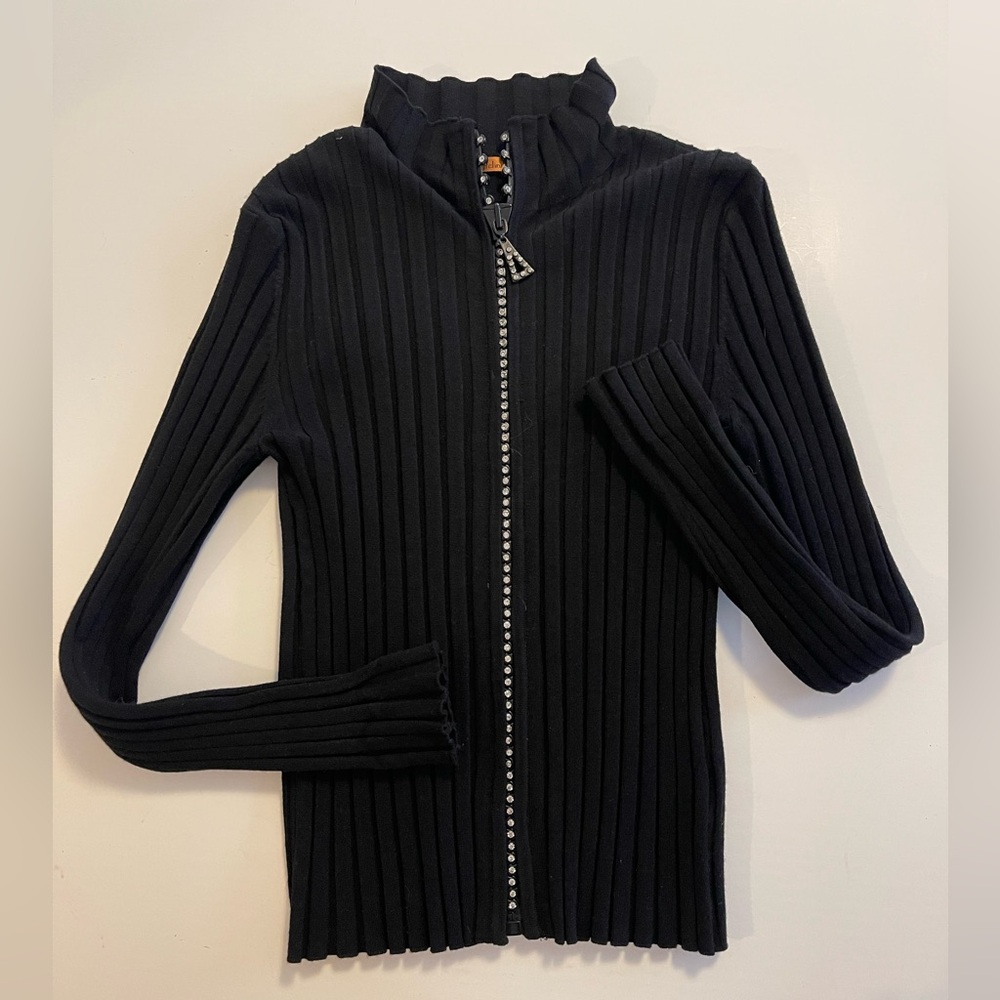 Belldini Ribbed Knit Mock‎ Turtleneck Full Rhinestone Zip M